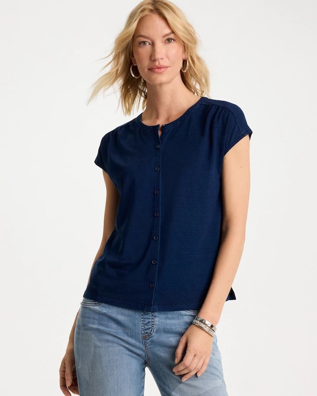 Refined Denim Button Tee - image 1